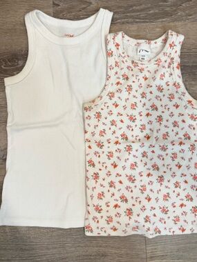 Cat & Jack Cream Ribbed Tank Two-Pack with Pink Floral Print